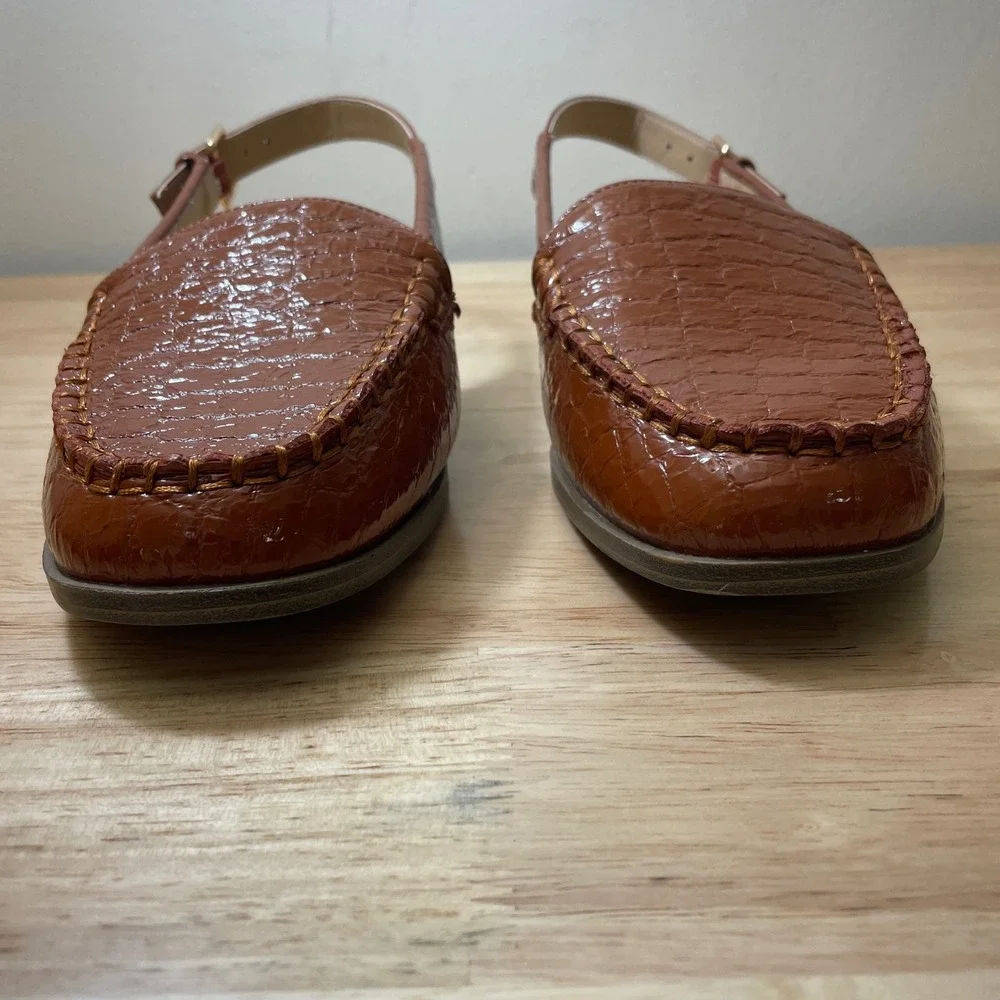 Comfort Est 1946 Womens 9W Cognac Brown Croc Embossed Slingback Loafers Flats